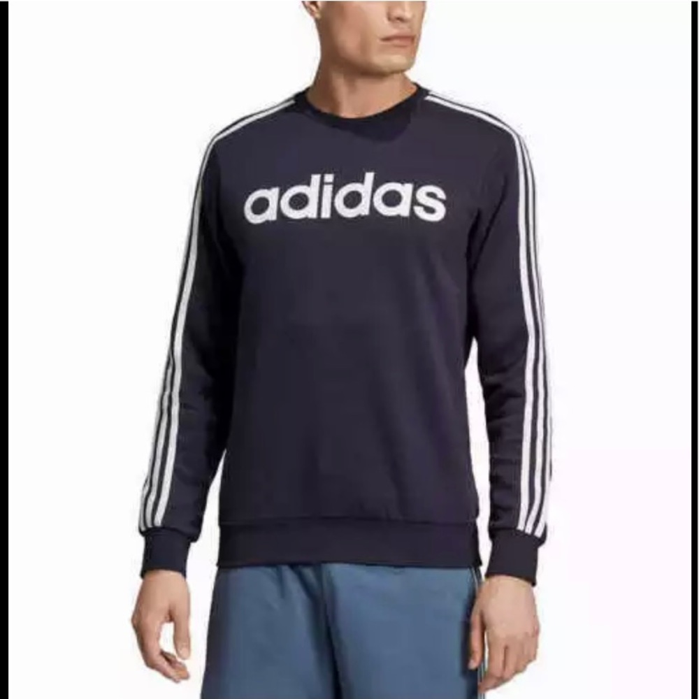 NEW Adidas Mens Fleece Logo Crew Neck Sweatshirt - Picture 3 of 11